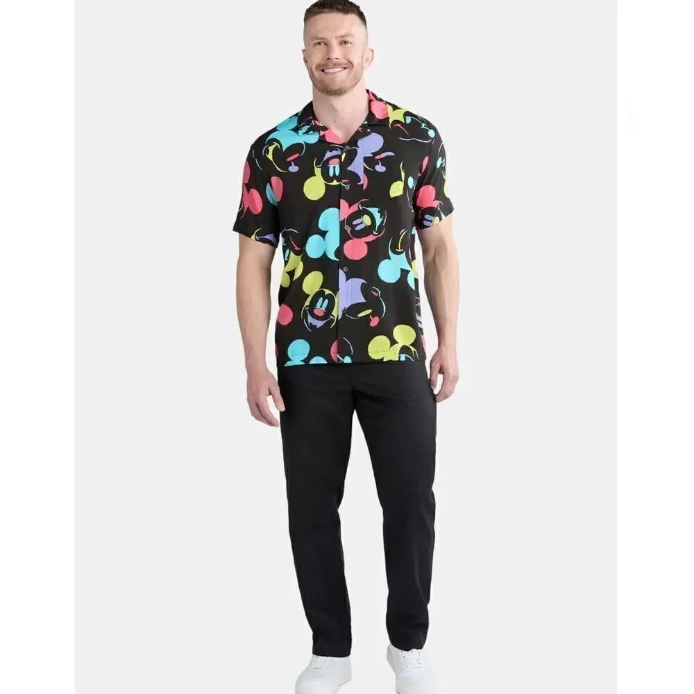 Men’s Mickey Mouse Heads Color Graphic Hawaiian Resort Shirt Size L - Picture 5 of 8